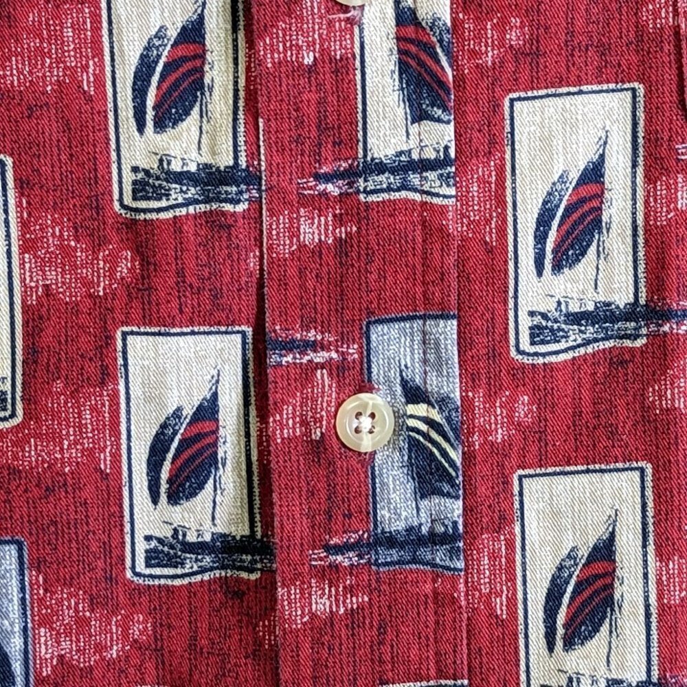 Natural Issue Button Up SHIRT Red Blue Sail Boat Print Mens size XL Cotton - Picture 9 of 11